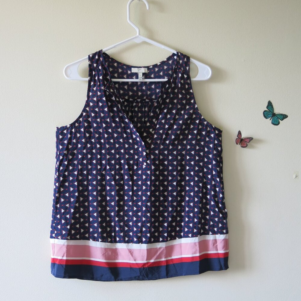 Joie Women's Geometric Stripe Blue Red Pink 100% Silk Tank Top Size M